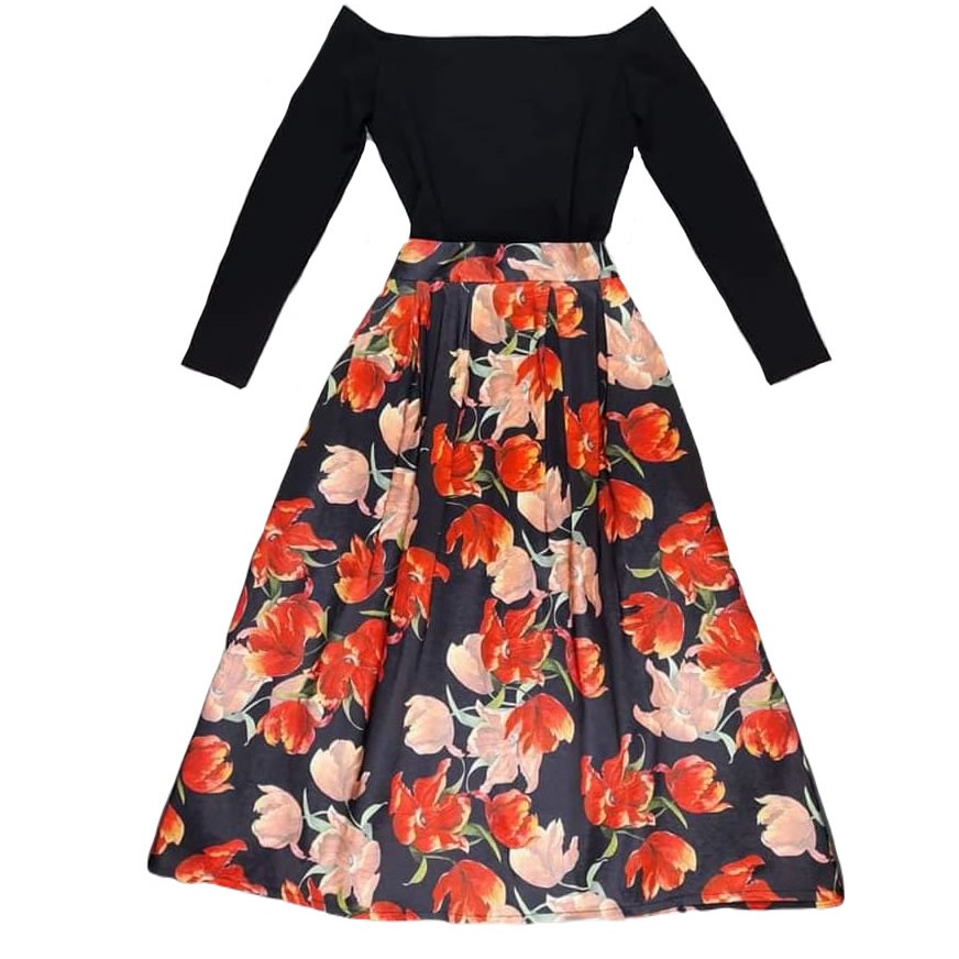 Long Sleeve Peasant Blouse And Floral Pleated Skirt Set